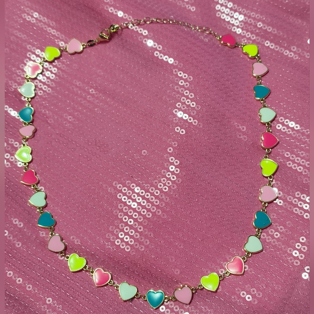 Neon Rainbow Enamel Heart Necklace - Picture 3 of 4